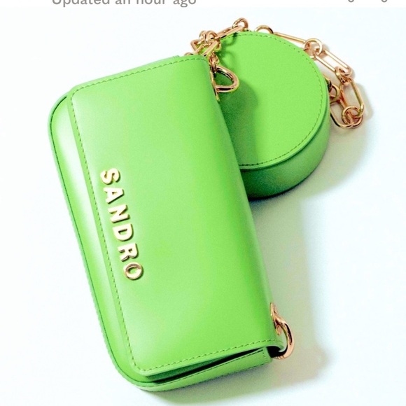 Sandro Vert Pomme Mini Purse Green Chain Strap Women's Bag - Picture 1 of 16